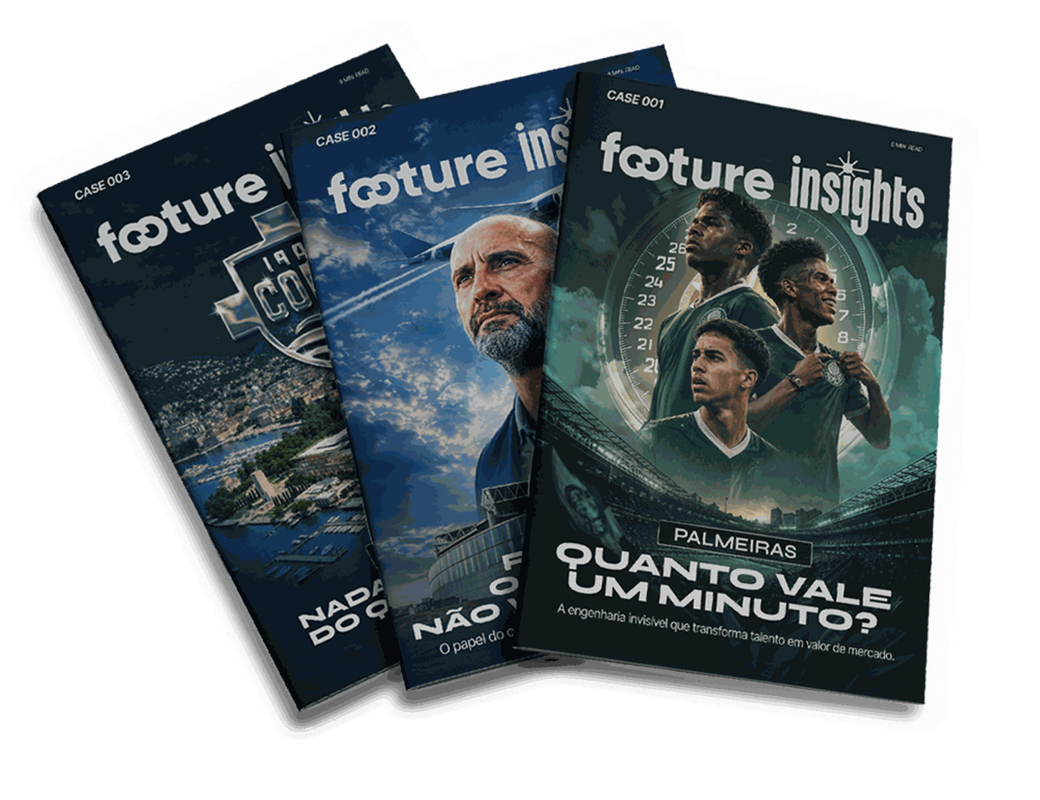 Capas dos cases 001, 002 e 003 do Footure Insights